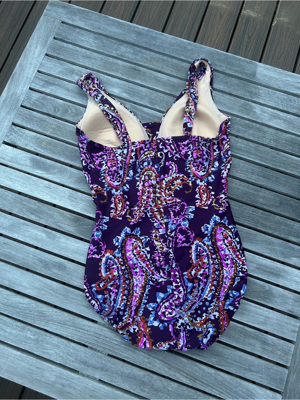 Lands' End Grecian Purple Paisley One-Piece Swimsuit - Picture 2 of 3